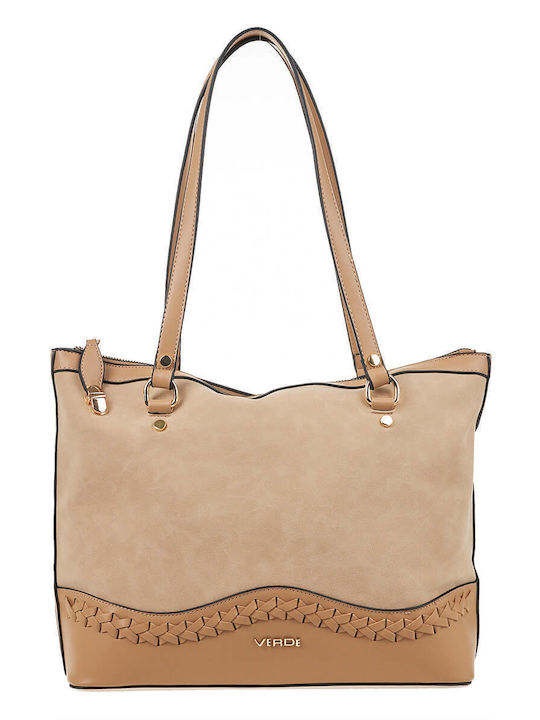 Verde Damen Tasche Shopper Schulter Beige