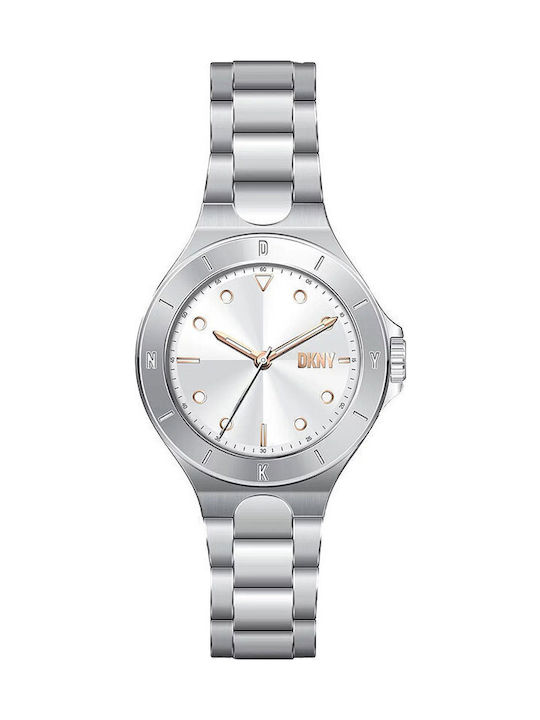 DKNY Chambers Γυναικείο Ρολόι 34mm Μπαταρίας με Ασημί Μεταλλικό Μπρασελέ