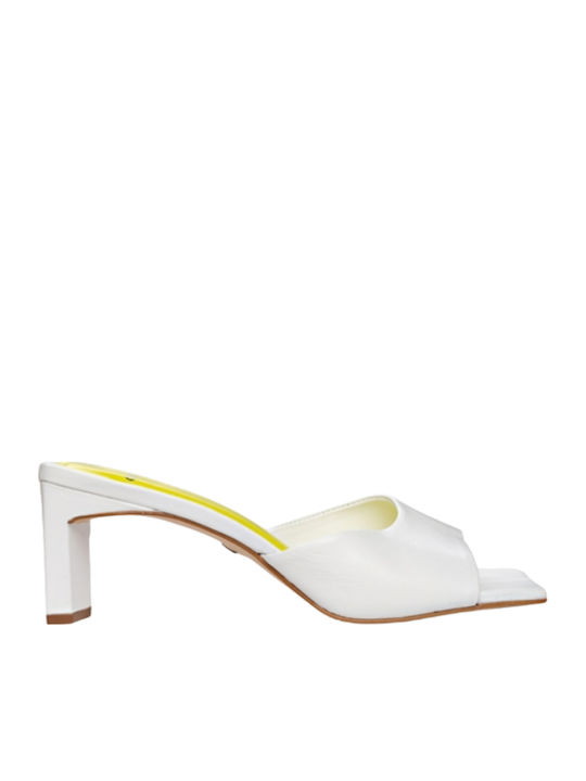 Δερμάτινα Mules με Χοντρό Χαμηλό Τακούνι Off White
