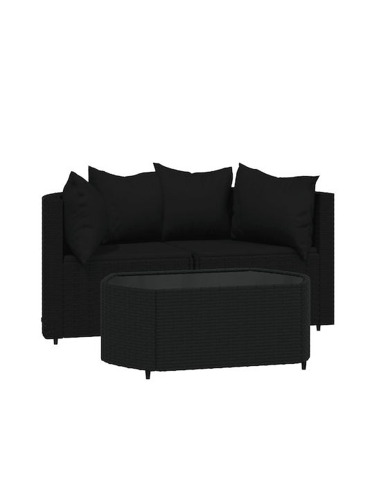 Set Lounge for Small Outdoor Spaces Black with Pillows 3pcs