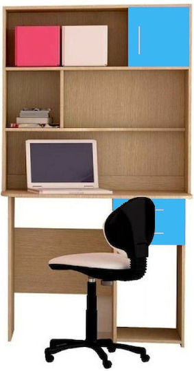 No 8 Kids Desk with Library made of Melamine Oak Light Blue 100x55x180cm