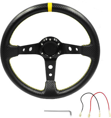 Aluminium Three Spoke Car Steering Wheel with 35cm Diameter Black/Black