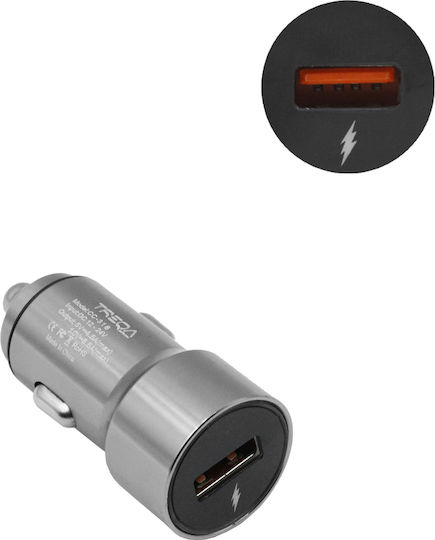 Treqa Car Charger 65W 3A Fast Charging with One Port 1xUSB Grey Color