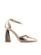 Famous Shoes Leather Pointed Toe Gold High Heels with Strap