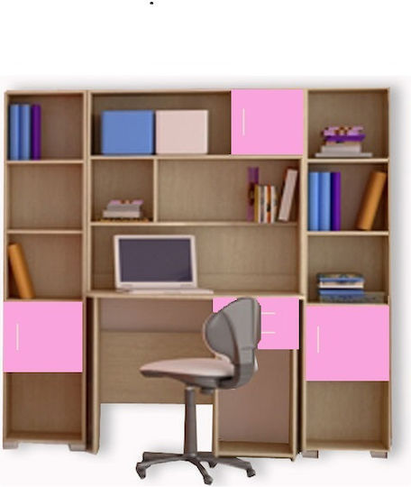 No 8 Kids Desk with Library made of Melamine Pink 180x55x180cm