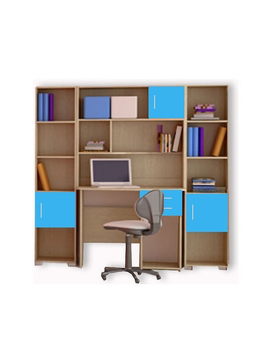 No 8 Παιδικό Γραφείο με Βιβλιοθήκη από Μελαμίνη Δρύς-Γαλάζιο 180x55x180cm