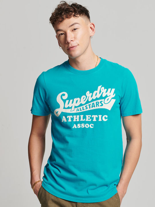 Superdry Tricou sportiv pentru bărbați cu mâneci scurte Turcoaz