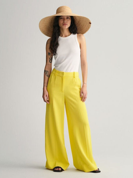 Damen Hoch tailliert Stoff Hose in Palazzo Passform Gelb