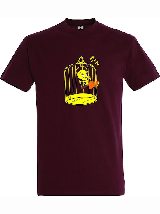T-Shirt Unisex "Tweety im Käfig Looney Tunes" Burgund