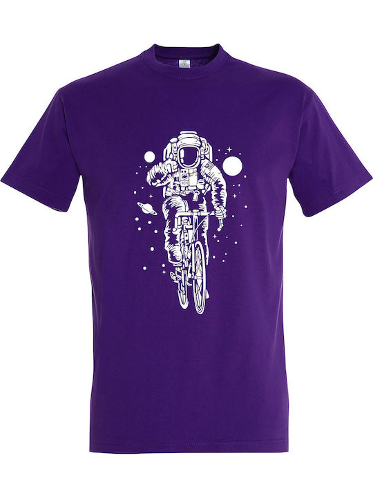 T-Shirt Unisex "Astronaut fährt Fahrrad Raumreisender" Dunkelviolett