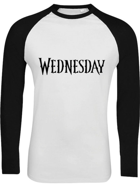 Long Sleeve Two-Tone Unisex "Wednesday Addams logotype" White/Black