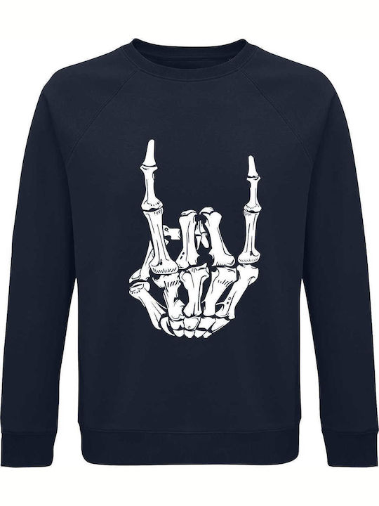 Sweatshirt Unisex Organic " Skeleton Hands Rock Gesture " French Navy