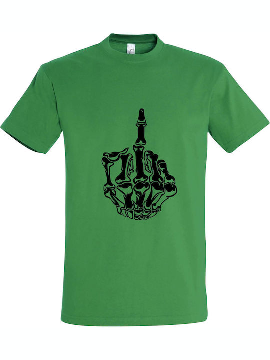 Tricou Unisex "Schelete cu Degetul Mijlociu Fut" Verde