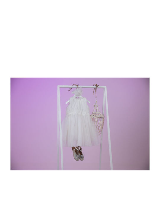 Bambolino Emma White Baptism Clothing Set with Hair Accessories & Dress made of Tulle 2pcs
