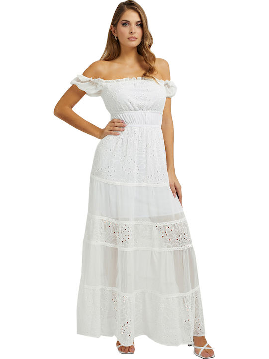 Guess Zena Summer Maxi Dress with Ruffle White W3GK51WFDR2-G011 | Skroutz.mt