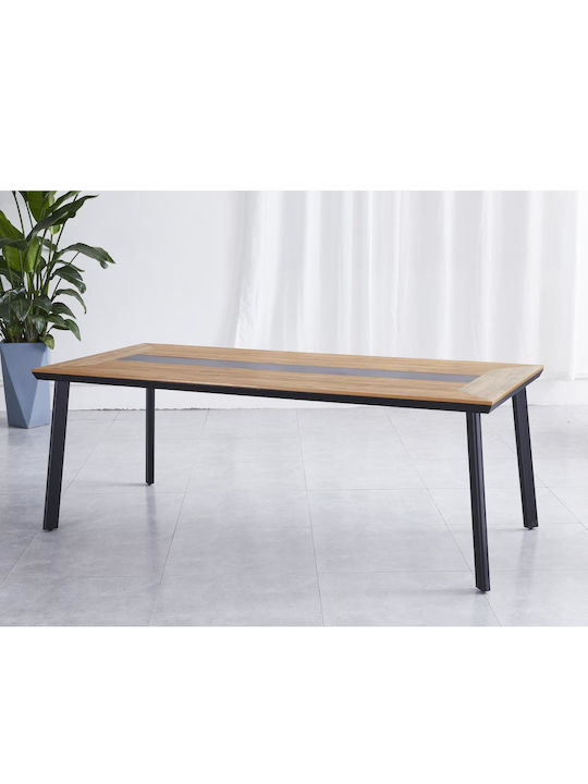 Ruacana Outdoor Dinner Table with Polywood Surface and Aluminum Frame Walnut 200x90x73cm