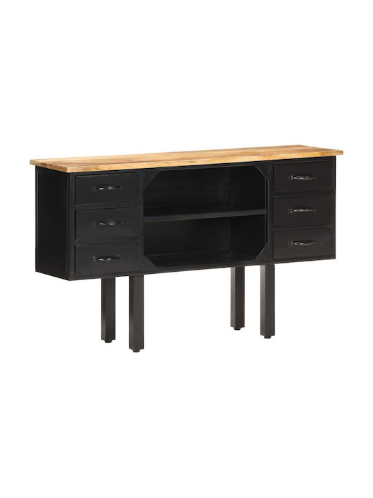 Wooden & Metallic Buffet with Drawers Black L110xW30xH65cm