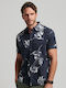 Superdry Hawaiian Hibiscus Men's Shirt Short Sleeve Cotton Floral Navy Blue