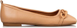 Envie Shoes Δερμάτινες Γυναικείες Μπαλαρίνες σε Μπεζ Χρώμα