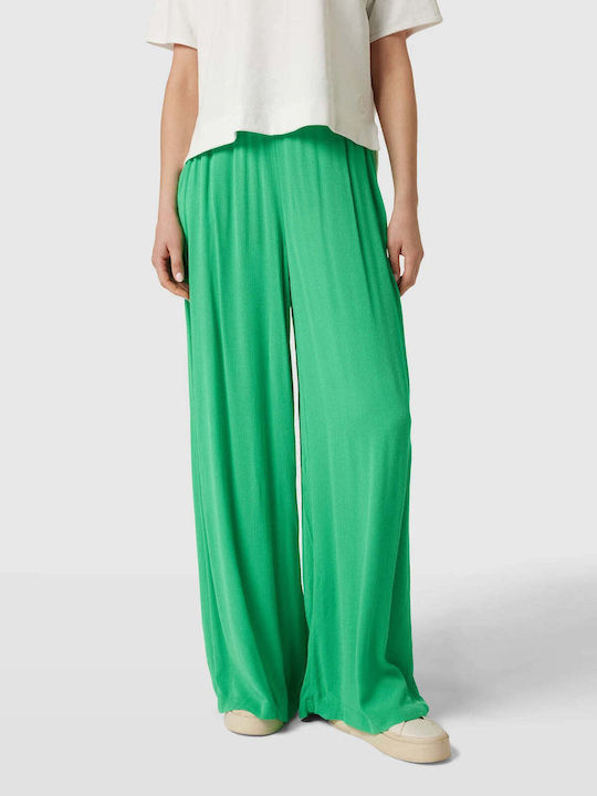 Vero Moda Γυναικεία Ψηλόμεση Υφασμάτινη Παντελόνα με Λάστιχο σε Wide Γραμμή σε Πράσινο Χρώμα