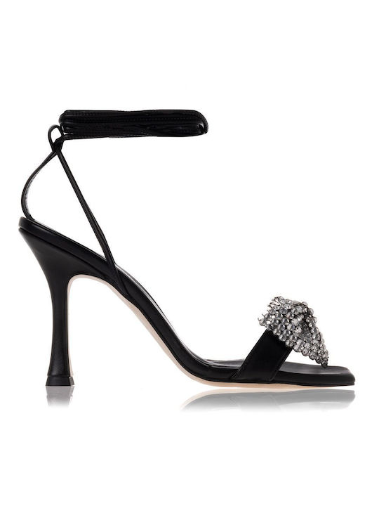 Sante Women's Sandals with Strass & Ankle Strap Black