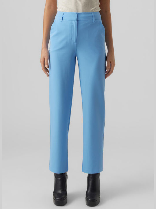 Vero Moda Women's High-waisted Chino Trousers in Straight Line Little Boy Blue