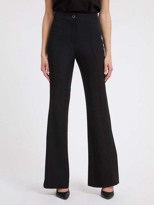 Guess W3GB34WFCU2 Women's High-waisted Fabric Trousers Flare Black