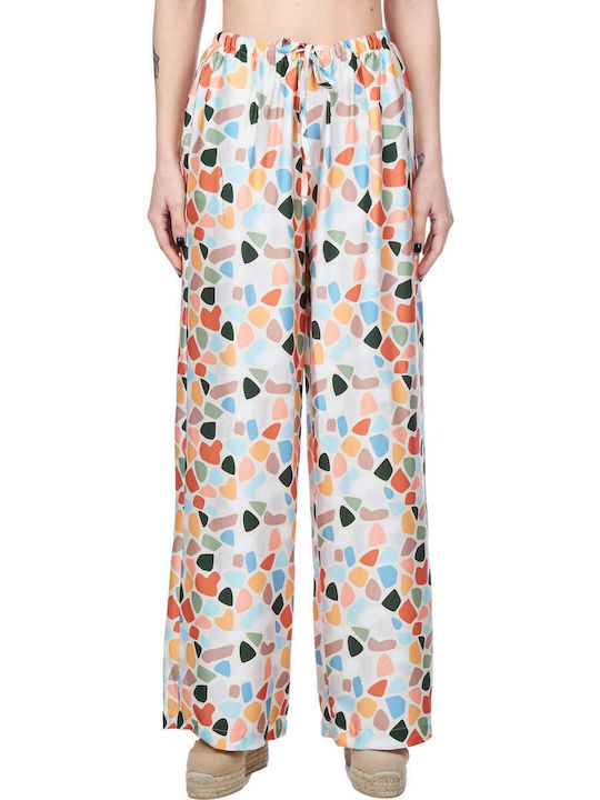 Collectiva Noir CNL11WA23SAP Women's High-waisted Fabric Trousers with Elastic Regular Fit