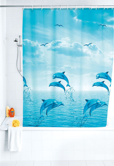 Wenko Dolphin Shower Curtain 180x200cm Light Blue