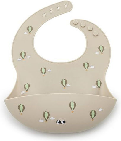 Noui Noui Hot Air Balloon Waterproof Bib Silicone with Button & Pocket Beige for 4 m+