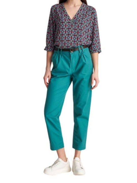 9916450C Damen Hoch tailliert Stoff Capri Hose Teal