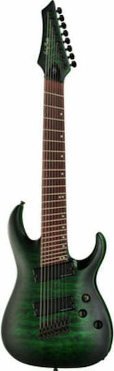 Harley Benton MultiScale-8 Електрическа Китара 8 Струни Stratocaster с HH Магнитна Конфигурация Quilted Emerald Burst