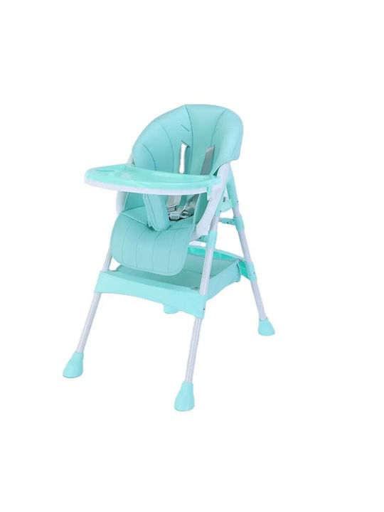 ForAll Foldable Baby Highchair 2 in 1 with Metal Frame & Leather Seat Turquoise