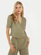 Toi&Moi Summer Women's Blouse Short Sleeve with V Neck Khaki