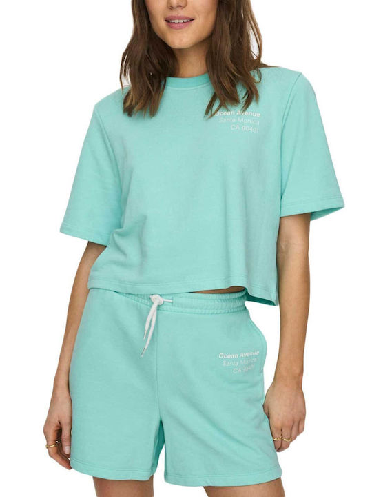 Only Damen Sommerliches Crop Top Baumwolle Kurzärmelig Turquoise