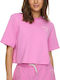 Only Women's Summer Crop Top Cotton Short Sleeve Fuchsia