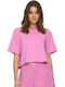 Women's Summer Crop Top Cotton Short Sleeve Fuchsia