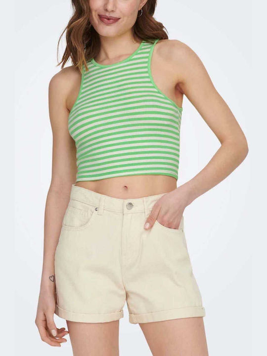 Only Women's Summer Crop Top Sleeveless Striped Green