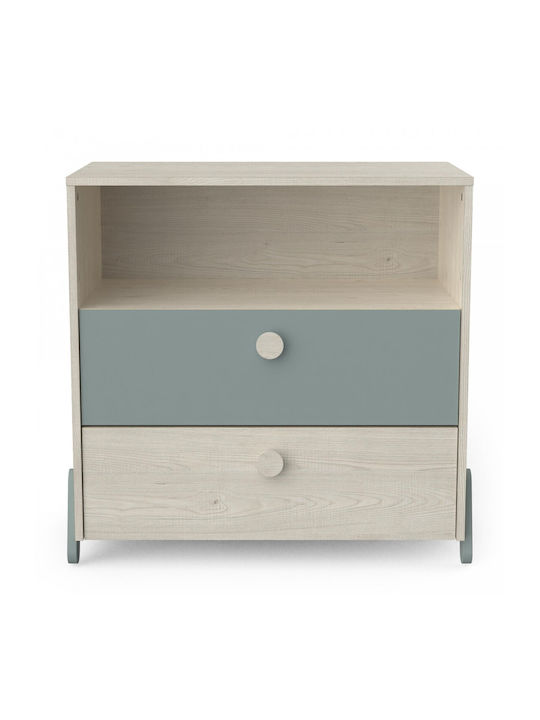 Kids Chest of Drawers Topanga Oak / Gray Green with 2 Drawers 73.2x39.6x73.9cm