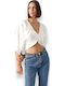 Women's Summer Crop Top Cotton with 3/4 Sleeve & V Neckline Snow White