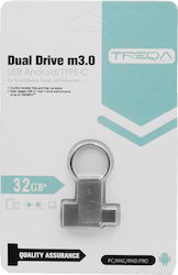 Treqa UP-02 32GB USB 3.0 Stick με σύνδεση USB-A & USB-C Ασημί