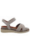 Tamaris Leather Women's Flat Sandals with Strap Flatforms in Gray Color