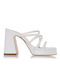 Sante Platform Leather Women's Sandals White with Chunky High Heel