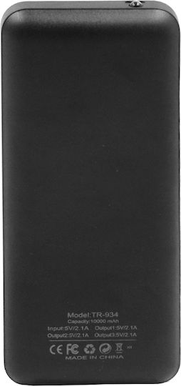 TR-934 Power Bank 10000mAh με 3 Θύρες USB-A Μαύρο