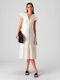 Vero Moda Καλοκαιρινό Midi Σεμιζιέ Φόρεμα με Βολάν Λευκό