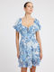 Guess Summer Mini Dress with Ruffle Blue