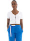 Women's Summer Crop Top Short Sleeve with V Neckline White