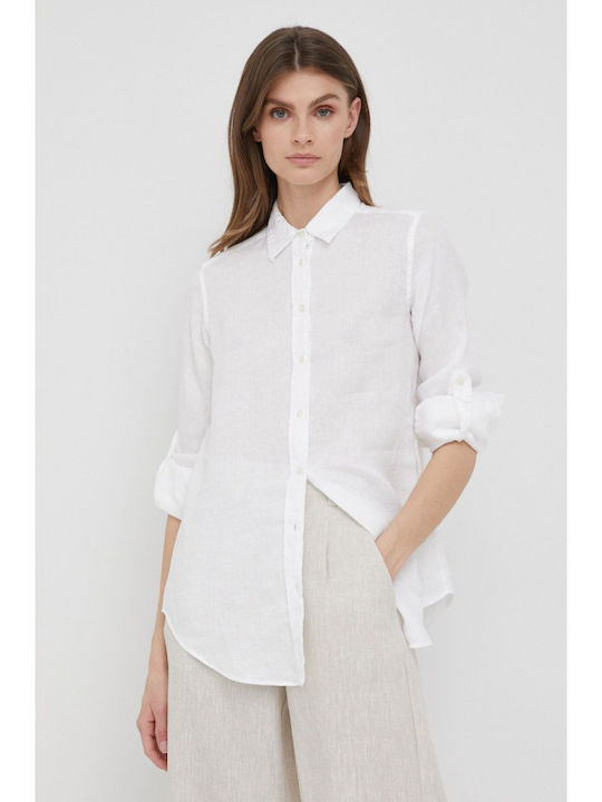 Women's Linen Monochrome Long Sleeve Shirt White