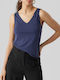 Vero Moda Women's Blouse Sleeveless with V Neck Navy Blue