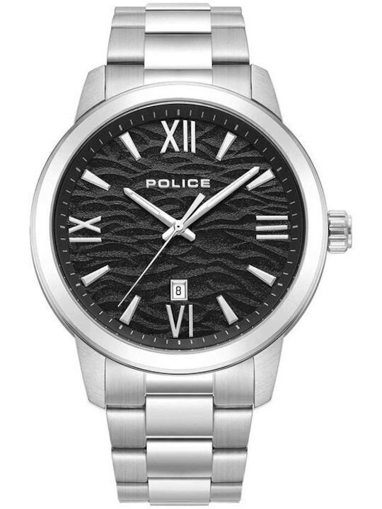 Police Ανδρικό Ρολόι 44mm Μπαταρίας με Ασημί Μεταλλικό Μπρασελέ